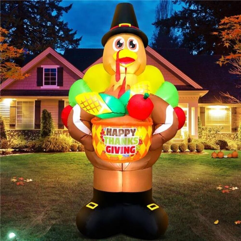 Thanksgiving Inflatable Turkey 8FT Fruit Basket Yard Decor